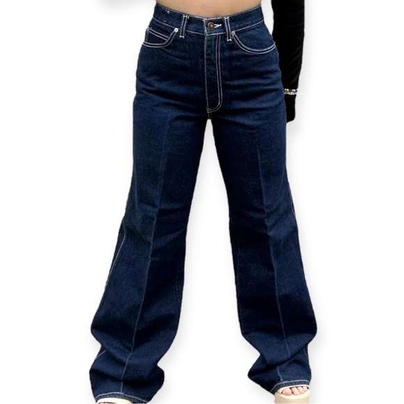 Vintage 70s Lawmen Raw Denim Wide Leg Flare Jeans Size 26 - Picture 7 of 10